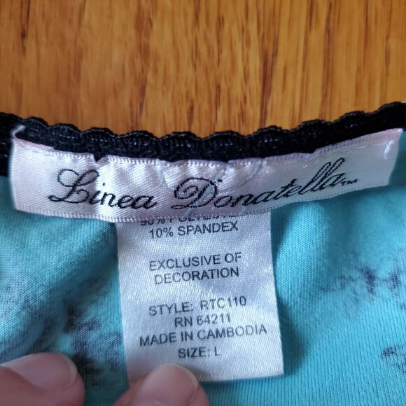 Linea Donatella Black Blue Floral Slip Night Gown V-neck Ruffled Hem Large - Picture 16 of 16